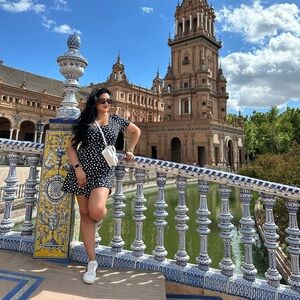Blue and white floral jumpsuit